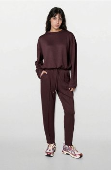 Штани-цигарки з трикотажу scuba - темно коричневий