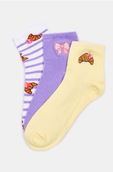 Шкарпетки з вишивкою, 3 шт - Фіолетовий