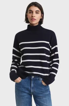 Женский темно-синий шерстяной гольф в полоску SUPERFINE Синий XS Gant 4805396