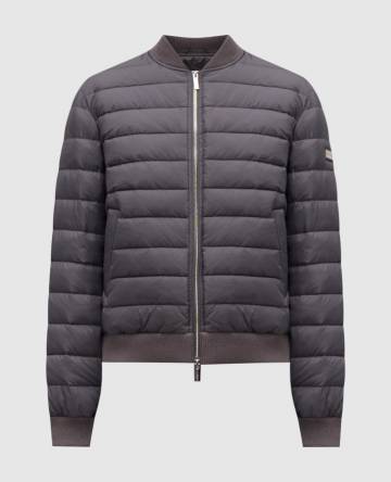Серый пуховый бомбер с нашивкой логотипа