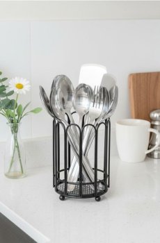 Металевий органайзер для столових приборів із сітчастим дном - чорний