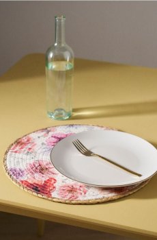 Плетена кругла підставка на стіл з квітковим візерунком - різнобарвний