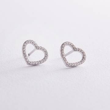 Серебряные серьги - пусеты "Сердечки" с фианитами OR121210 Серебряные серьги - пусеты "Сердечки" с фианитами OR121210