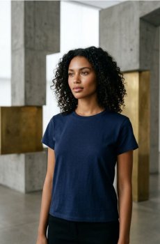 Бавовняна футболка з щільного інтерлок-плетення - темно-синій