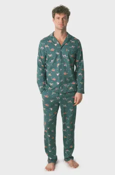 Мужская зеленая пижама с узором (рубашка, брюки) Зеленый L womensecret 2762206