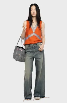 Женский оранжевый шелковый топ Tasao Оранжевый L ZADIG&VOLTAIRE WWTO02007_TANGERINE