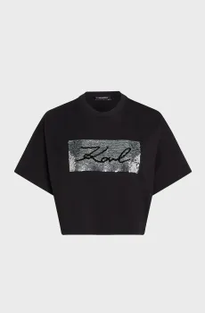 Женская черная футболка REVERSIBLE SEQUINS Черный XL Karl Lagerfeld 246W1708