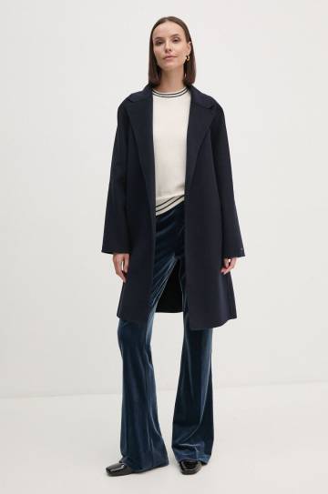 Шерстяное пальто Tommy Hilfiger цвет синий переходной oversize WW0WW43603 Шерстяное пальто Tommy Hilfiger цвет синий переходной oversize WW0WW43603