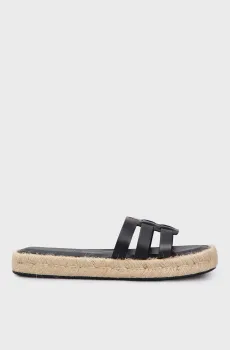 Женские черные кожаные слайдеры AUTHENTIC FLAT LTHR ESPADRILLE Черный 37 Tommy Hilfiger FW0FW07745