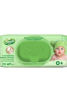 Детские влажные салфетки Smile Baby с ромашкой и алоэ, с клапаном, 72 шт