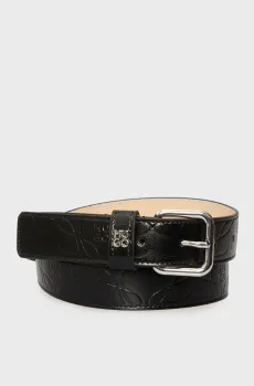 Женский черный кожаный ремень с узором Черный 70 HUGO 50548410;001