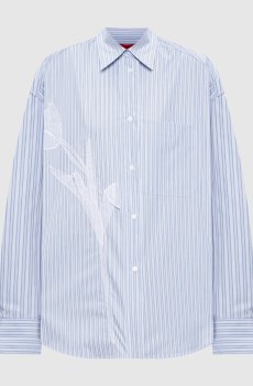 Голубая рубашка CANNETI в полоску с цветочной аппликацией