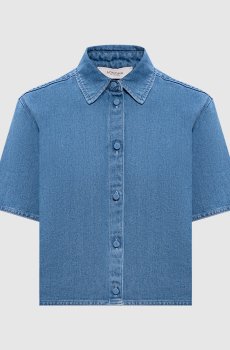 Голубая джинсовая рубашка с льном