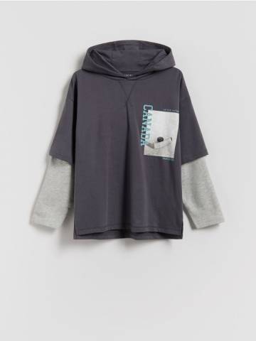 Reserved - Лонгслів із каптуром - темно-сірий - 603FJ-90X