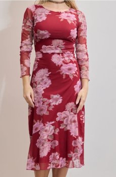 Міді сукня з драпіруванням і квітковим принтом - буряковий