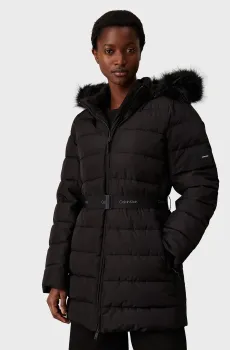 Женская черная куртка MW PADDED SCUBA BELTED COAT Черный S Calvin Klein K20K207726