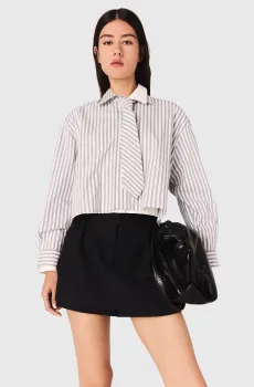 Женская белая рубашка в полоску Белый 36 MAJE MFPCM00667_Ecru Stripes