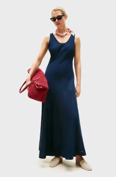 Женское темно-синее льняное платье TEXTURED Синий M Tommy Hilfiger WW0WW46171