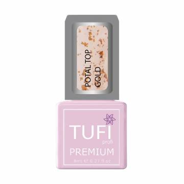 Каучуковый топ для гель-лака Tufi profi Premium Potal Top без липкого слоя, с поталью золото, 8 мл Каучуковый топ для гель-лака Tufi profi Premium Potal Top без липкого слоя, с поталью золото, 8 мл