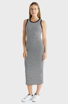 Женское платье в полоску SLIM 5X2 STR RIB MIDI Разноцветный M Tommy Hilfiger WW0WW41996