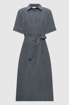 Серое платье из льна с цепочкой мониль