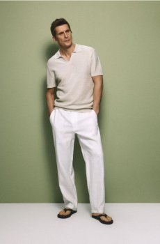 Reserved - Лляна поло-футболка - кремовий - 995IR-01X