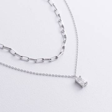 Двойное серебряное колье (фианит) 908-01591 Двойное серебряное колье (фианит) 908-01591