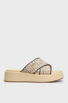 Женские бежевые слайдеры с узором TH MONO RAFIA FLATFORM Бежевый 38 Tommy Hilfiger FW0FW07895