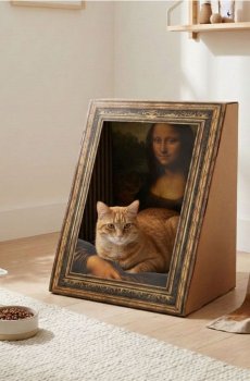 Кігтеточка та лежак для кота у формі картини Mona Lisa - золотисто-коричневий
