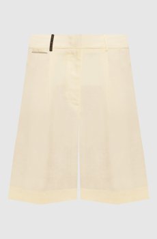 Желтые шорты из льна с патчем и цепочкой