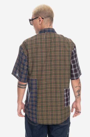 Хлопковая рубашка Taikan Patchwork S/S Shirt мужская цвет коричневый relaxed классический воротник TW0001.OLVPLD-OLVPLD Хлопковая рубашка Taikan Patchwork S/S Shirt мужская цвет коричневый relaxed классический воротник TW0001.OLVPLD-OLVPLD