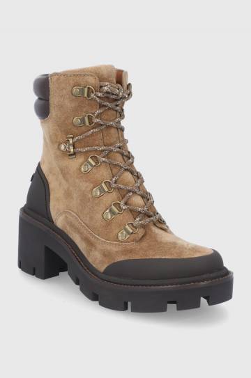Замшевые ботинки Tory Burch Lug Sole Hiker женские цвет коричневый каблук кирпичик Замшевые ботинки Tory Burch Lug Sole Hiker женские цвет коричневый каблук кирпичик