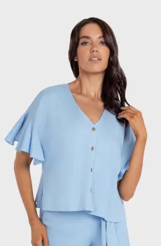 Женская голубая льняная блуза Голубой L MARC&ANDRE BR24-02-LB