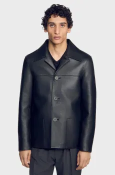Мужская черная кожаная куртка Черный XL Sandro SHPBL01340_Black
