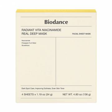 Гидрогелевая маска для выравнивания тона кожи лица Biodance Radiant Vita Niacinamide Real Deep Mask с ниацинамидом, 4*34 г Гидрогелевая маска для выравнивания тона кожи лица Biodance Radiant Vita Niacinamide Real Deep Mask с ниацинамидом, 4*34 г