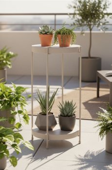 Дворівнева залізна підставка для квітів - кремовий