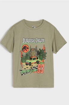 Бавовняний лонгслів з принтом Jurassic Park - пильно-зелений