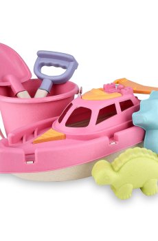 Набор для игры с песком ranxian с катером, 6 предметов, розовый, от 3 лет, размеры катера 30*12*10 см (RX789-198)