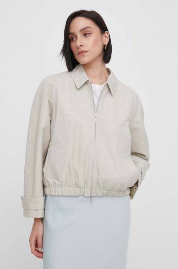 Куртка с примесью льна Calvin Klein цвет серый переходная oversize Куртка с примесью льна Calvin Klein цвет серый переходная oversize