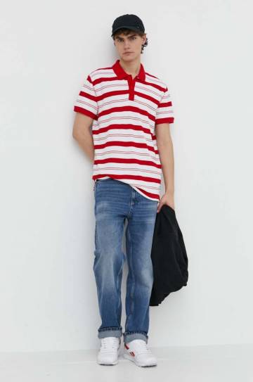 Хлопковое поло Tommy Jeans цвет красный узорное DM0DM18921 Хлопковое поло Tommy Jeans цвет красный узорное DM0DM18921