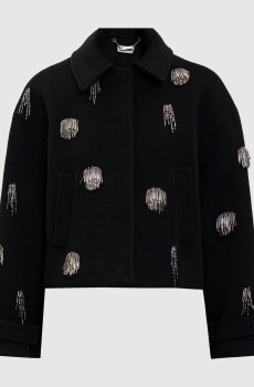 Черное укороченное пальто с шерстью