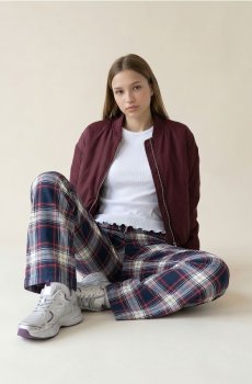 Бавовняні штани wide leg у клітинку - різнобарвний
