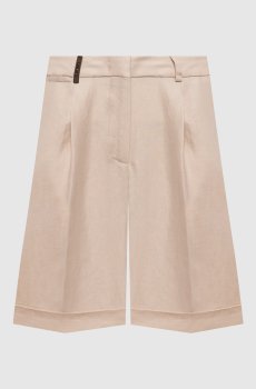 Бежевые шорты из льна с патчем и цепочкой