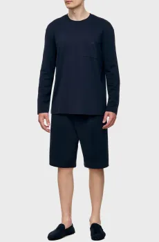 Мужская темно-синяя пижама (лонгслив, шорти) Синий L Ermenegildo Zegna N6H011320.40214