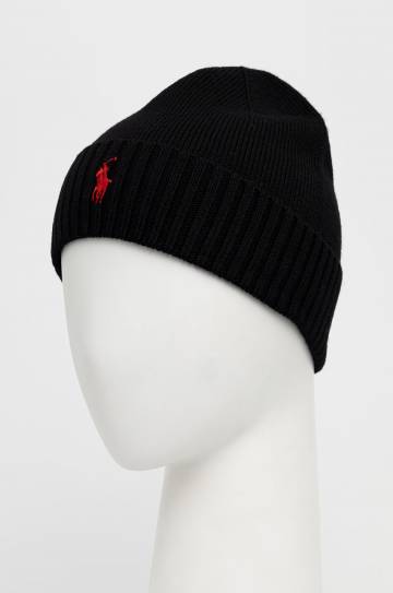 Шерстяная шапка Polo Ralph Lauren цвет чёрный из тонкого трикотажа шерсть