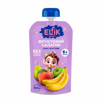 Детское фруктовое пюре Elfik Magic Фруктовый салатик, без добавленного сахара, от 6 месяцев, 200 г (пауч) Детское фруктовое пюре Elfik Magic Фруктовый салатик, без добавленного сахара, от 6 месяцев, 200 г (пауч)
