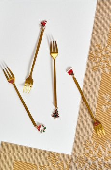 Виделки для тортів з різдвяними підвісними прикрасами 4 pack - золотий