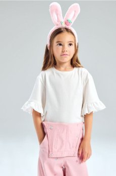 Бавовняна блузка з вишивкою - кремовий