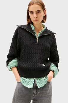 Женская черная кофта CO CABLE MID GG 1/2 ZIP LS SWT Черный M Tommy Hilfiger WW0WW47643