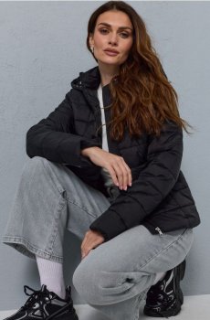Квітована куртка puffer з капюшоном - чорний